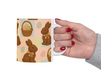 CHOCOLATE BUNNIES Easter Bunny Ceramic Mug, Cute Rabbit Tea Cup, Spring Coffee Mug, Bunny Lover Gift, Easter Decor, Holiday Beverage Mug