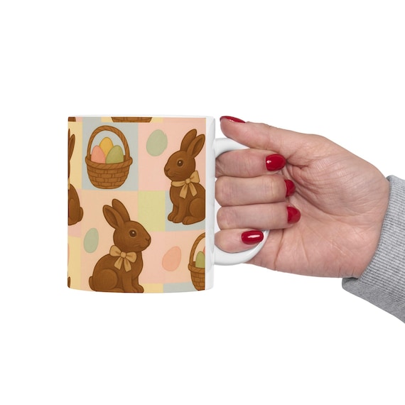 CHOCOLATE BUNNIES Easter Bunny Ceramic Mug, Cute Rabbit Tea Cup, Spring Coffee Mug, Bunny Lover Gift, Easter Decor, Holiday Beverage Mug