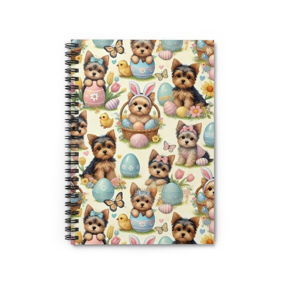 Easter Puppies Spiral Notebook - Adorable Yorkshire Terriers, Cute Spring Stationery, Pet Lover Gift, Journal for Kids, Animal Decor