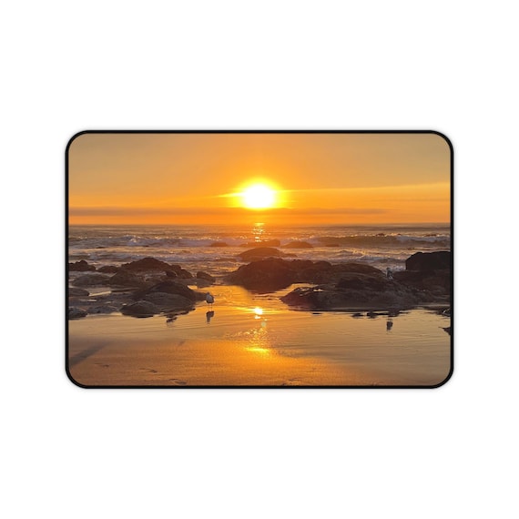 Ocean Sunrise Desk Mat - Sunset Beach Decor, Home Office, Gift for Him/Her, Desk Accessories, Computer Mouse Pad, Coastal Theme