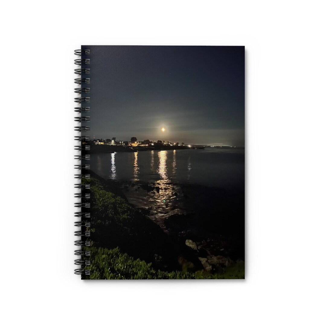 Nighttime Coastal Spiral Notebook | Moonlit Waves Design, Journal, Gift ...