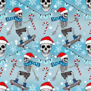 FUN Skateboarding Skulls Christmas gift wrap paper pattern