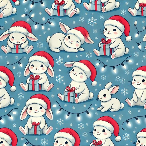 Bunny Rabbits Christmas gift wrap paper pattern