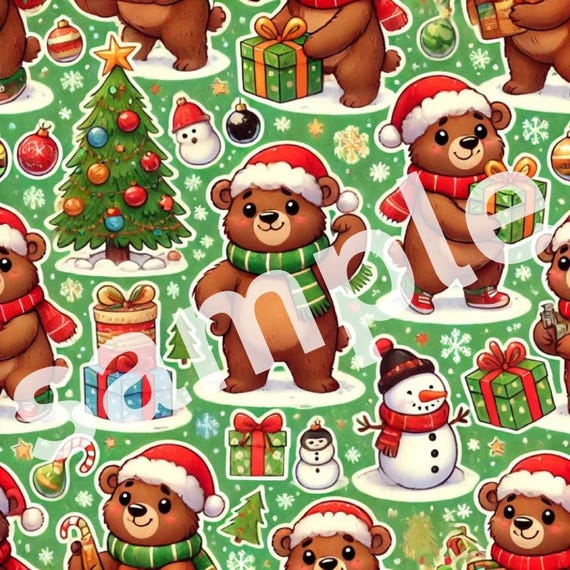 Holiday Bears Wrapping Papers, Christmas Gift Wrap Pattern, Cute Brown Bears, Festive Gift Wrap Sheets, Present Packaging Design (PRINTABLE)