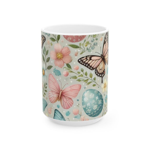 EASTER MUG Butterfly Garden Ceramic Mug | Floral Coffee Cup, Gift for Friends, Tea Lover, Spring Decor, Nature Lover's Gift