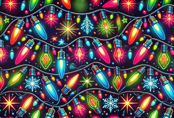 NEON bright, festive Christmas lights wrapping paper gift wrap pattern