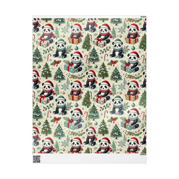 Christmas Panda Wrapping Paper, Holiday Gift Wrap, Cute Vintage Pandas, Trendy 2024, Festive Presents, Xmas Decor