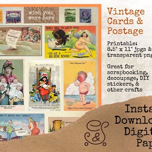 Vintage Post Cards, Old-Timey Clip Art Images, Retro Postcards Printable Sticker, Vintage Digital Paper, Nostalgic Scrapbook, Printable Card