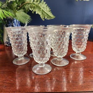 6 Juice Glasses American Clear by Fostoria , clear pressed glass, small glass, made in USA