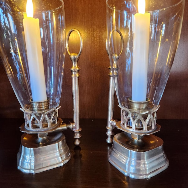 2 Vintage Brass Candle Holder Chamber Sticks w/ Removable Glass Shades,  Collectible Brass, Vintage Lighting, home gift, gift under 100