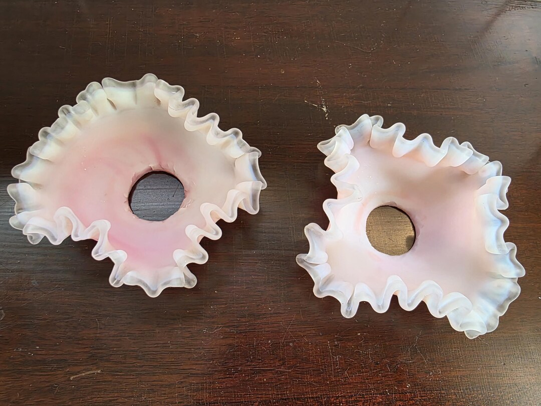 2 Pink Ruffle Edge Bobeche Wax Collector Chandelier Part 4.5