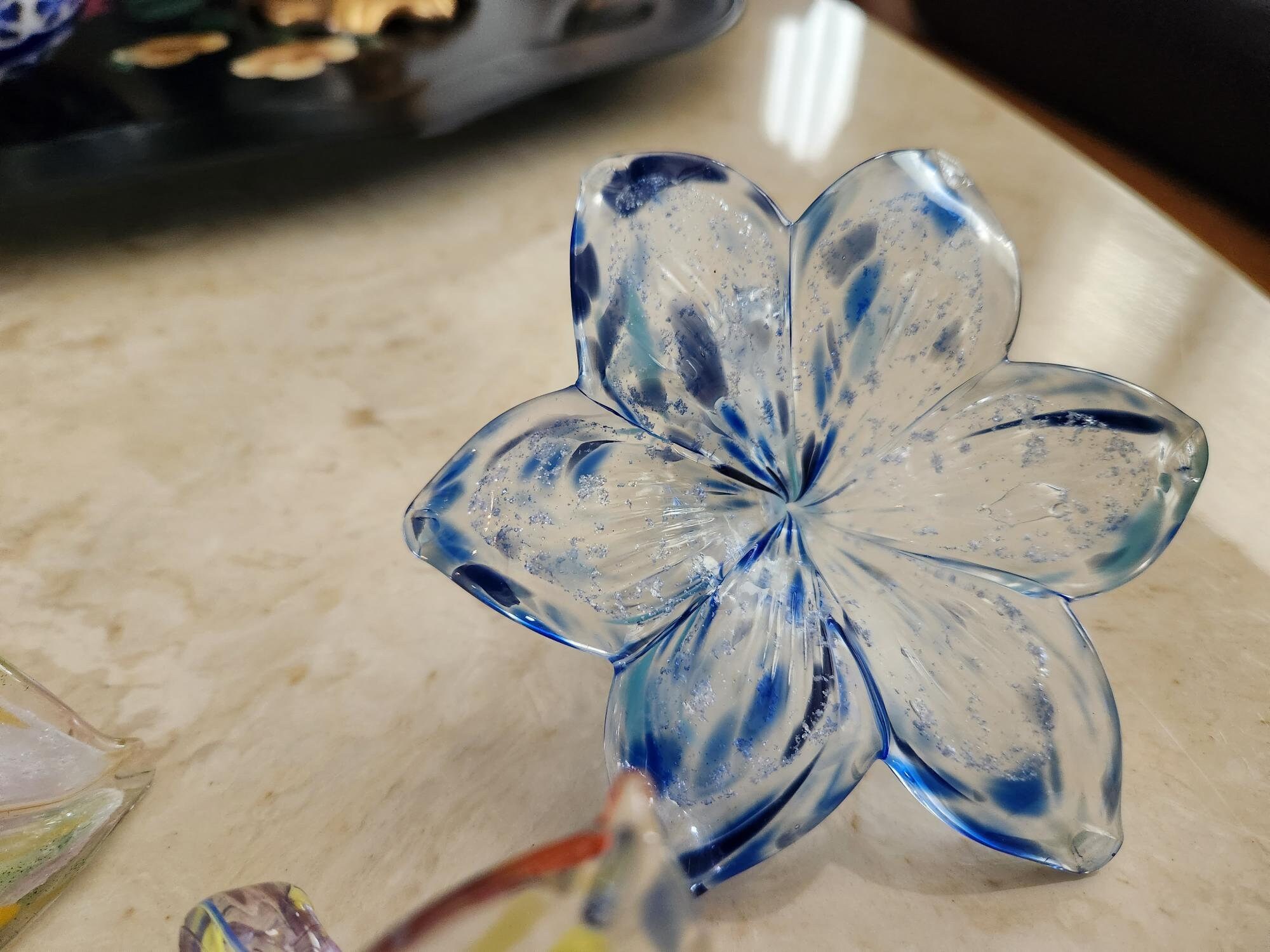 Set of 3 Murano Style Hand Blown Glass Flowers 3 Tall Etsy