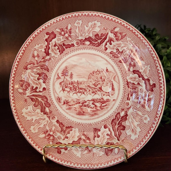 Saucer for Joke Cup Historic America Pink by JOHNSON BROTHERS Cup View of Central Park NY saucer view of Mr. Shasta made in England 7"