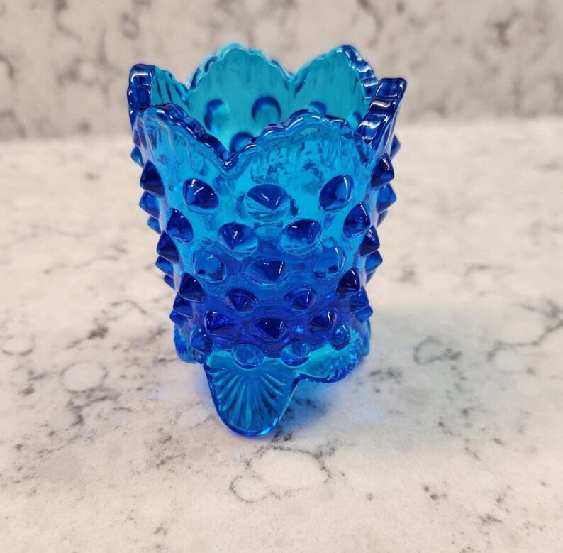 Blue Fenton Glass Hobnail Tab 3 Footed Toothpick Holder Etsy