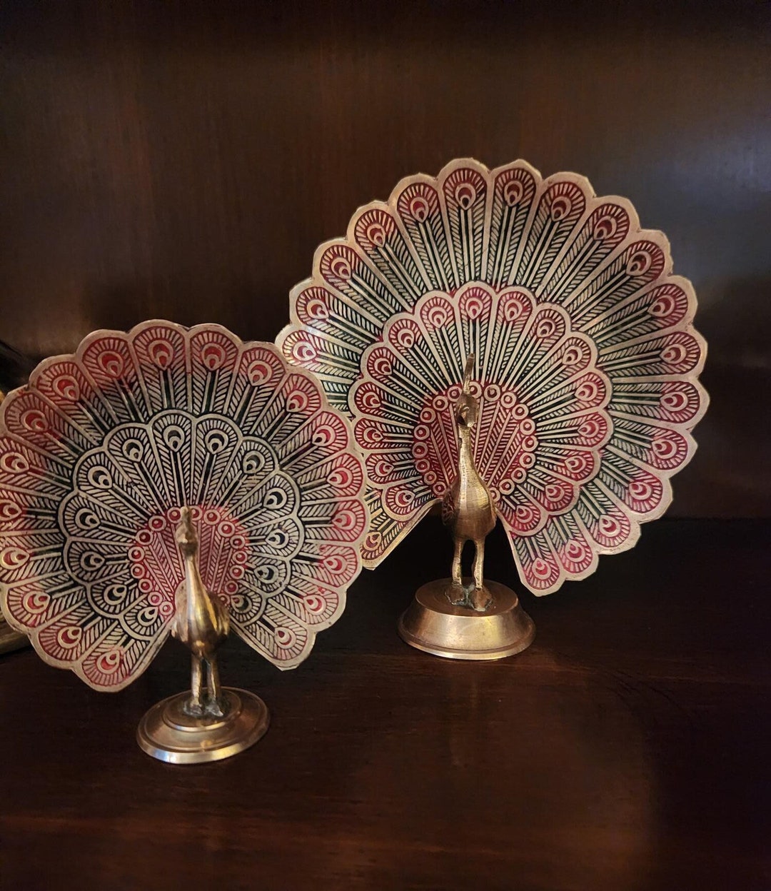 Vintage Solid Brass Peacock Figurines Etched and Enamel Etsy