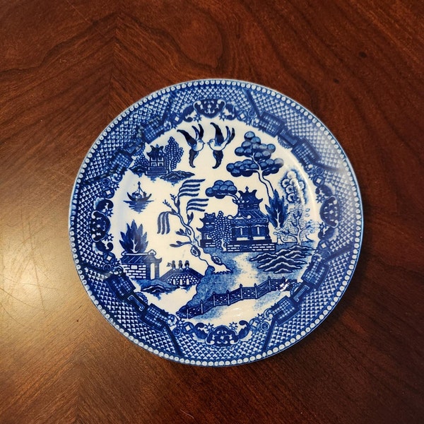 Blue Willow 6" Bread Plate marked Japan, bright blue, blue white decor, blue table setting, dining and serving, home accent