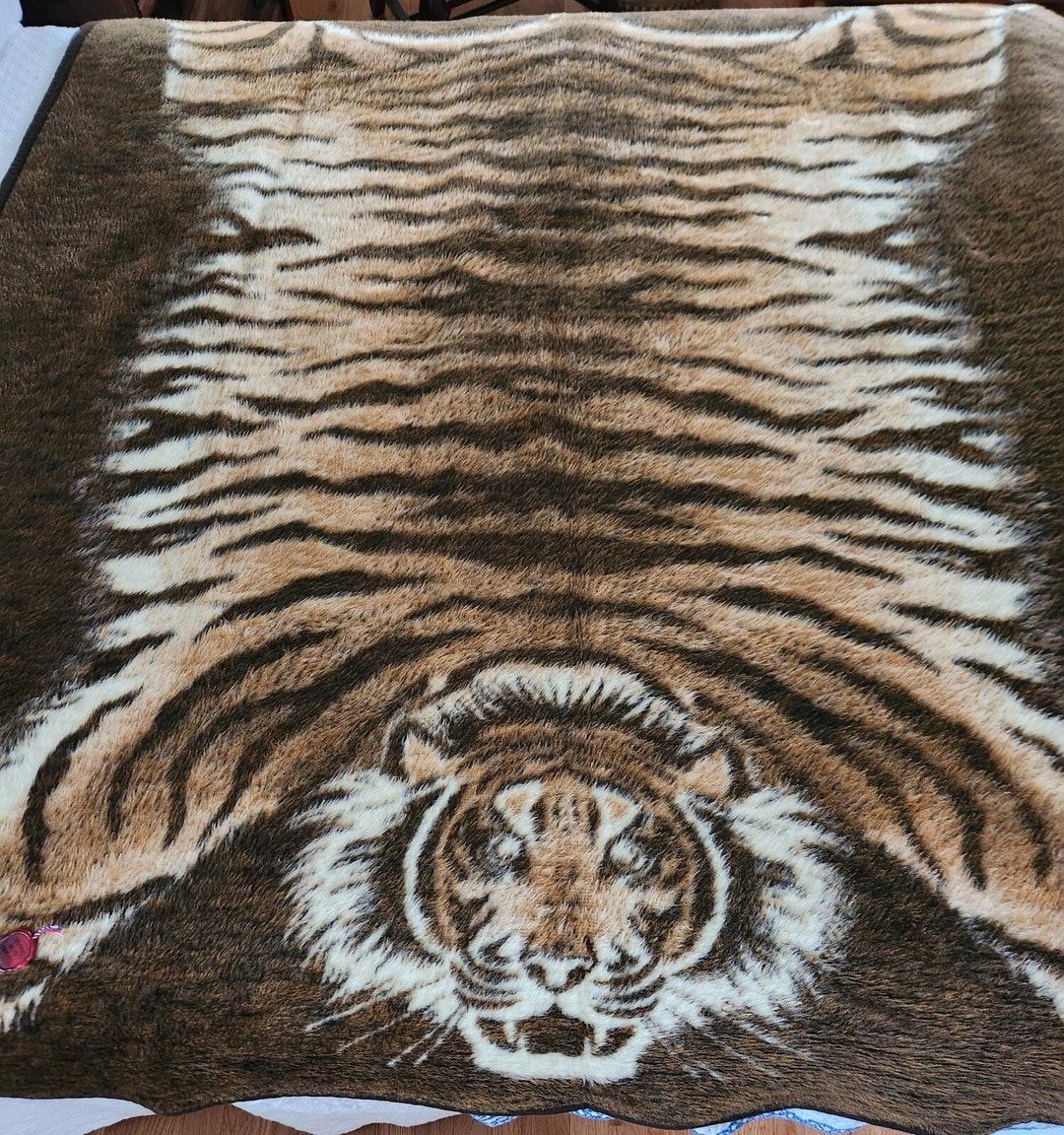Vintage Biederlack Reversible Tiger Acrylic Throw Blanket, Made in West