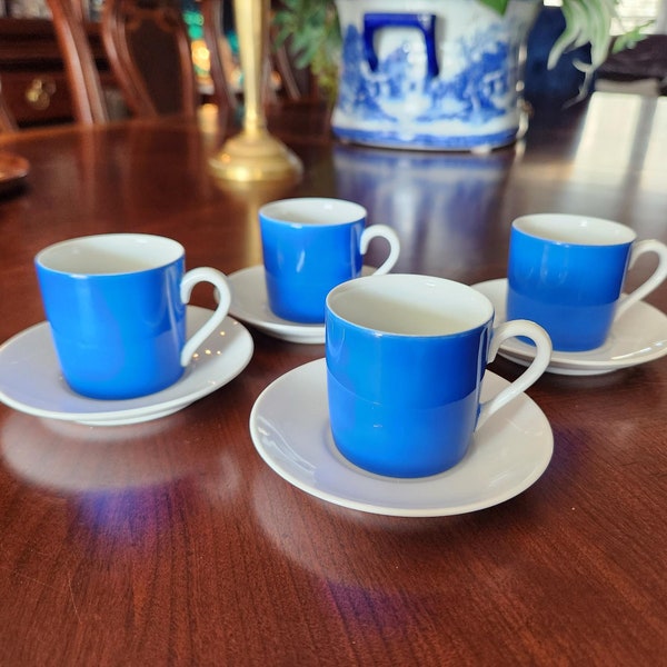 Blue and White Demitasse Cups Unmarked , set of four, teacups and saucer, blue and white decor, serving ware, tableware, espresso cups