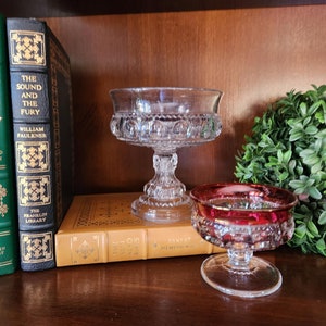 2 pieces of Kings Crown Glass by Tiffin-Franciscan 1 Clear compote 5 1/4"  and 1 red flash sherbet cup 3"