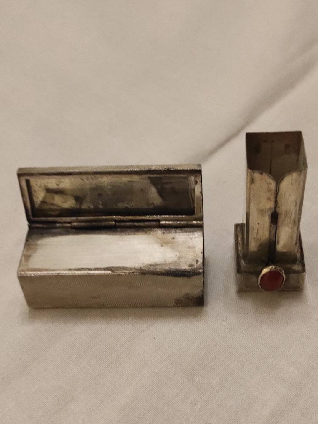 Antique Lipstick Case With Mirror RARE 800 Silver Red Stone Etsy