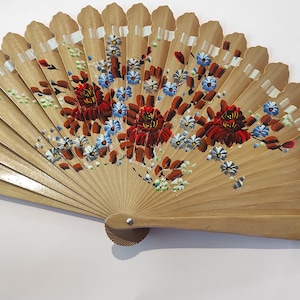 Fan, Vintage Hand Painted, Wooden Hand Fan