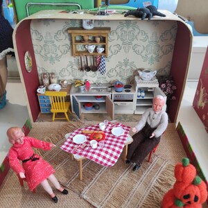 Large Dollhouse in Suitcase, Dollhouse Furniture, Miniature Furniture, Dollhouse Including miniature vintage doll!!!