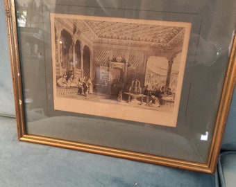 Authentic Gravure Interior of a Turkish Caffinet, Constantinople 1838 Istanbul City