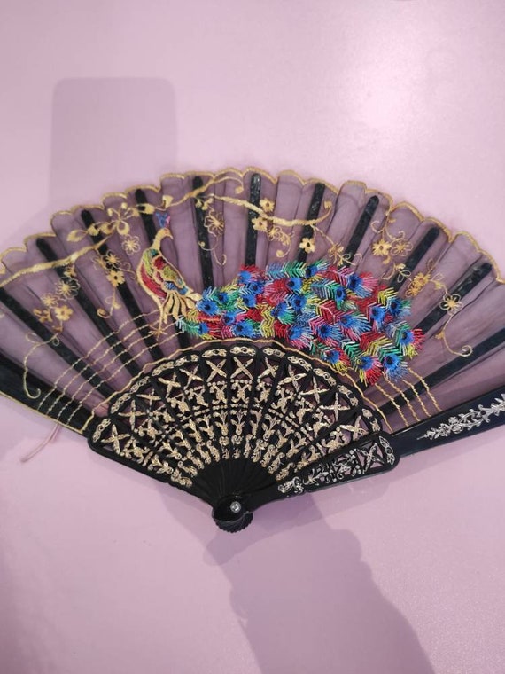 3 ANTIQUE HAND FANS MAXIMS PARIS ADVERTISING Gem