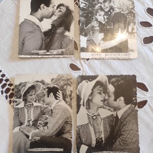 Aliki Vougiouklaki, Andreas Barkoulis attrici vintage Grecia cartoline rare, 4 pezzi4
