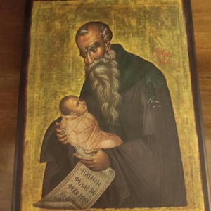 Christian Orthodox Icon Agios Stylianos Handmade, Wooden board, vintage
