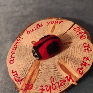 Felted Ladybug, wood, Wool Felt Ladybug, Felted Insect, Needle Felt and Ladybug, Ladybug Decor, Felted Ladybird, handmade Felted Acces