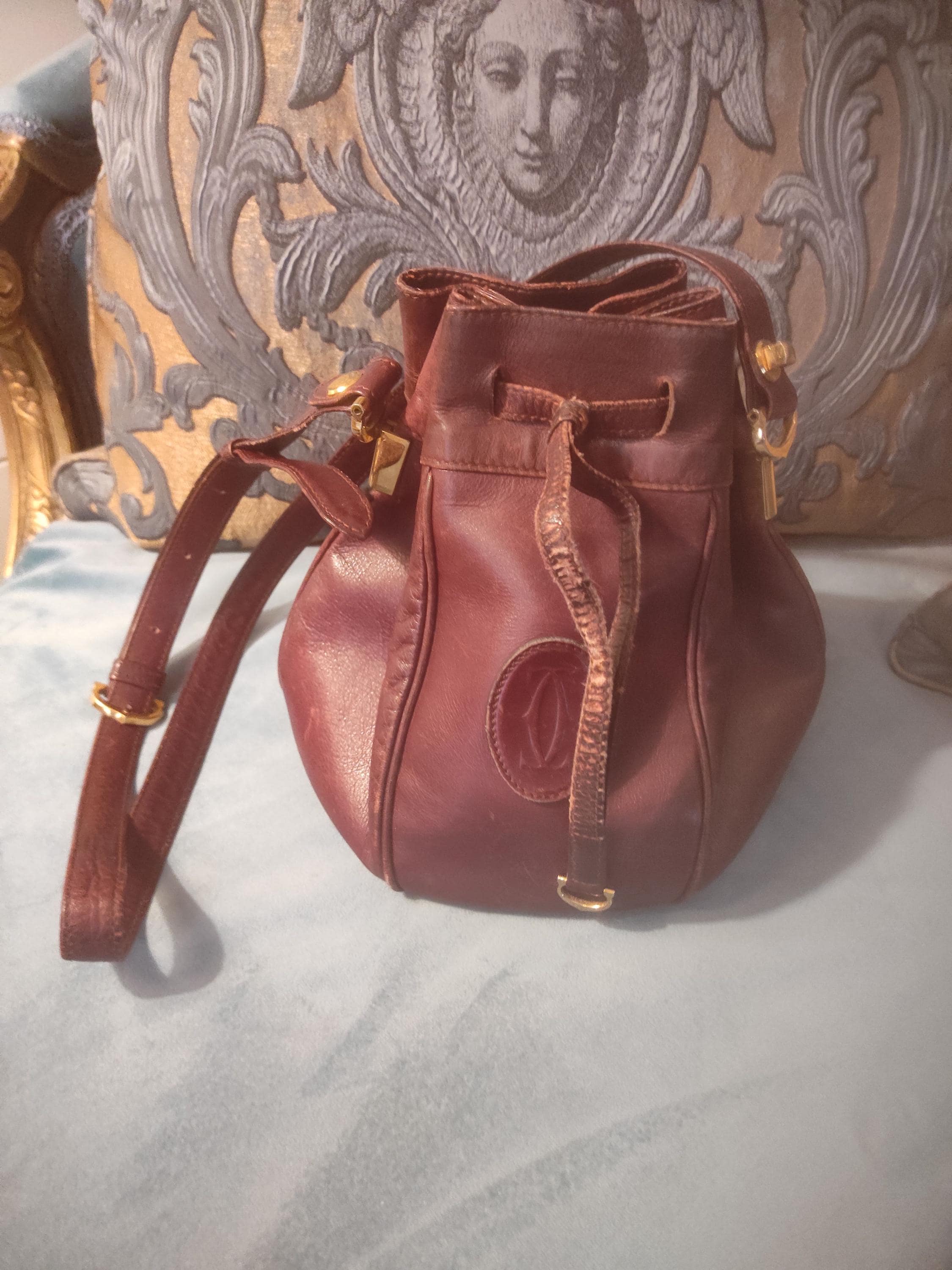 バッグ Cartier Must Line Drawstring Shoulder Cartier Must Line Drawstring Shoulder Bag Vintage Authentic Rare