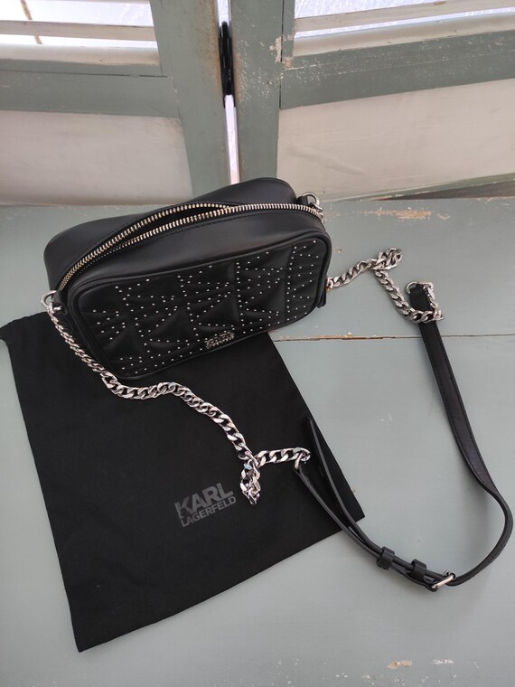 KARL LAGERFELD Shoulder Bag Authentic Black LEATHER 