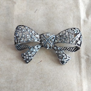 Vtg Antique victorian Brooch Trembler bow Sterling Silver 800 unique fantastic