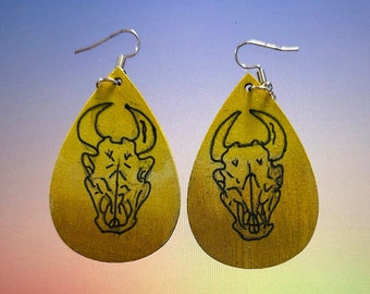 Sunset Ombre Ram Skull Tear Drop Earrings