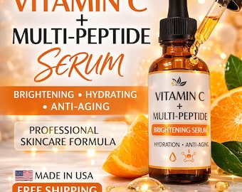 Serum z peptydem witaminy C, rozjaśniające, przeciwstarzeniowe serum do twarzy, nawilżające, pielęgnujące skórę, wspierające kolagen, rozświetlające serum 1 uncja