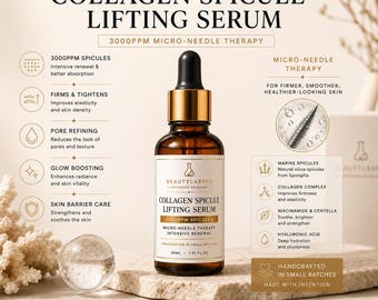 Serum liftingujące Collagen Spicy 3000 ppm | Serum do terapii mikroigłowej | Ujędrniający zabieg zwężający pory i rozświetlający skórę