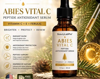 Sérum Abies Vital C Peptide | Sérum visage antioxydant à la vitamine C, à l'acide férulique et à la vitamine E | Soin éclat du teint | Livraison gratuite aux États-Unis