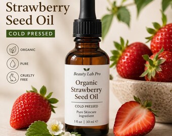 Olej z pestek truskawek organiczny • Olejek do twarzy tłoczony na zimno • Lekki olejek rozświetlający • Pielęgnacja skóry bogata w witaminy • 1 uncja • BeautyLabPro