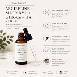 Argireline 20% + Matrixyl 3000 Serum | GHK-Cu Copper Peptide + Hyaluronic Acid | Anti-Wrinkle Firming Multi-Peptide Serum | 1 oz