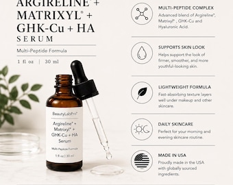 Argireline 20% + Matrixyl 3000 Serum | GHK-Cu Copper Peptide + Hyaluronic Acid | Anti-Wrinkle Firming Multi-Peptide Serum | 1 oz