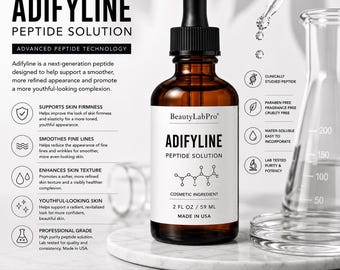 Solution de peptides d'adifyline 59 ml, ingrédient cosmétique anti-âge, additif pour sérum de soin maison, sans parabènes, fabriqué aux États-Unis