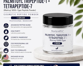Poudre de peptides Palmitoyl Tripeptide-1 + Tetrapeptide-7 (type Matrixyl 3000) | Actif cosmétique anti-rides et raffermissant pour soins de la peau à faire soi-même | 1 g