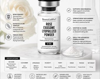 Rose Exosome Lyophilized Powder 10mg, Rosa Damascena Plant Extracellular Vesicles, Professional Cosmetic Formulation Ingredient