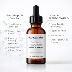 May include: A brown glass bottle of BeautyLabPro Clinical Recovery Peptide Serum with a black dropper. The label includes the text "Neuro-Peptide Complex" and "Clinical Peptide Complex". The bottle contains 1 oz / 30 mL of serum.
