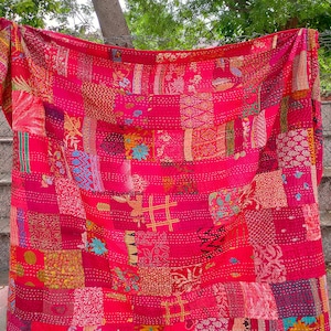 vintage Silk  patchwork kantha Quilt handmade bohemian bedding Throw blanket bedspread decor Sofa Cover King Size 108X90 Inches