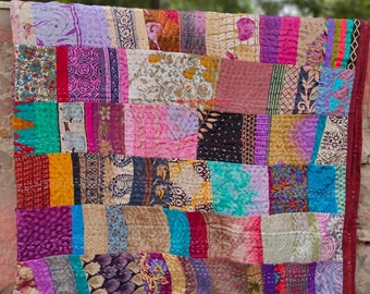 Indian Silk/Cotton Patchwork kantha quilt Bedding throw sofa coverlet bedspread All sizes Handmade vintage blanket
