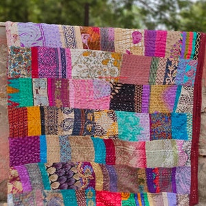 Indian Silk/Cotton Patchwork kantha quilt Bedding throw sofa coverlet bedspread All sizes Handmade vintage blanket