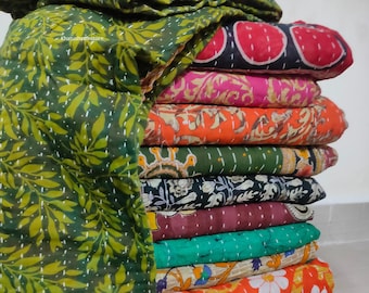 Indio vintage algodón hecho a mano Kantha edredones ropa de cama colcha vintage Kantha, viejo sari cobertor, Sundance Kantha tirar tela reciclada