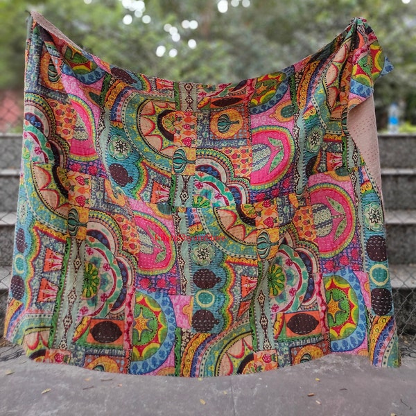 Indian Kantha Quilt Handmade Kantha Bedcover Indian Quilt Couvre-lit Jeter Couverture en coton Quilt à vendre, Quilt cadeau